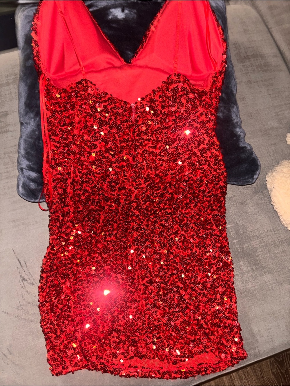Fashion Nova Red Sequin Spaghetti Strap Mini Dress - Picture 2 of 3